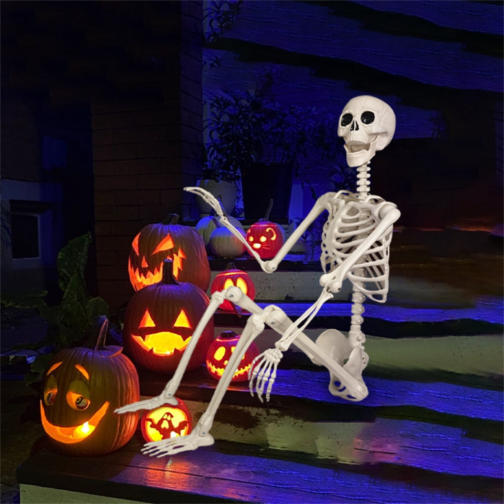 5.4FT Realistic Life-sized Human Plastic Skeleton Decoration, Flexible Joints, Standing & Hanging Skeleton Decoration for Halloween Ghost House, Tabletop, Indoor & Covered Outdoor Decor