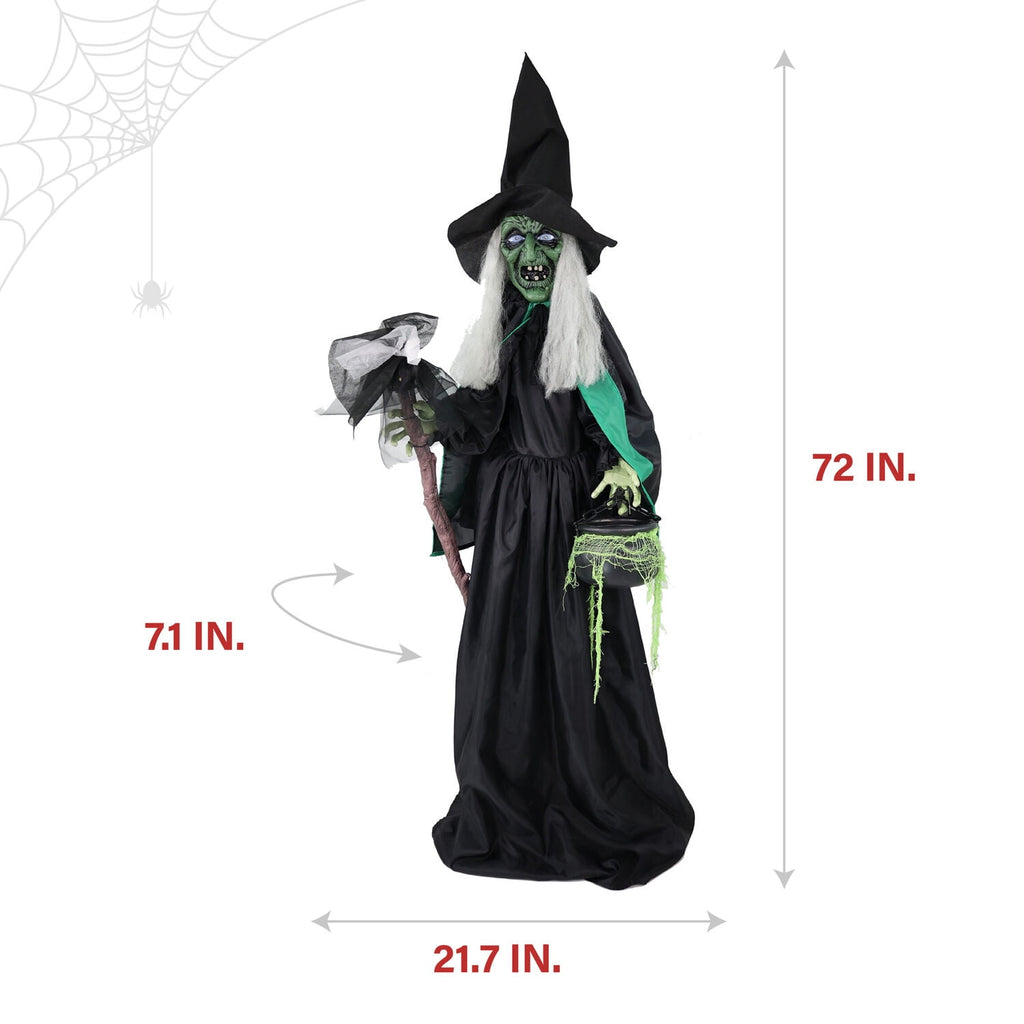 Haunted Hill Farm 6.0-Ft. Touch-Activated Mounted Flying Witch Halloween Animatronic