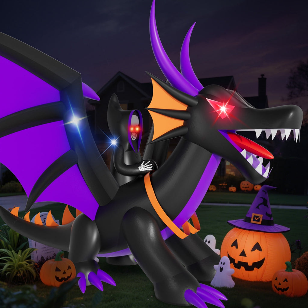 WonderStone Giant Halloween Inflatable Decorations with LED Lights, 7FT Blow-Up Dragon Outdoor Decor for Yard, Garden, Lawn, and Party