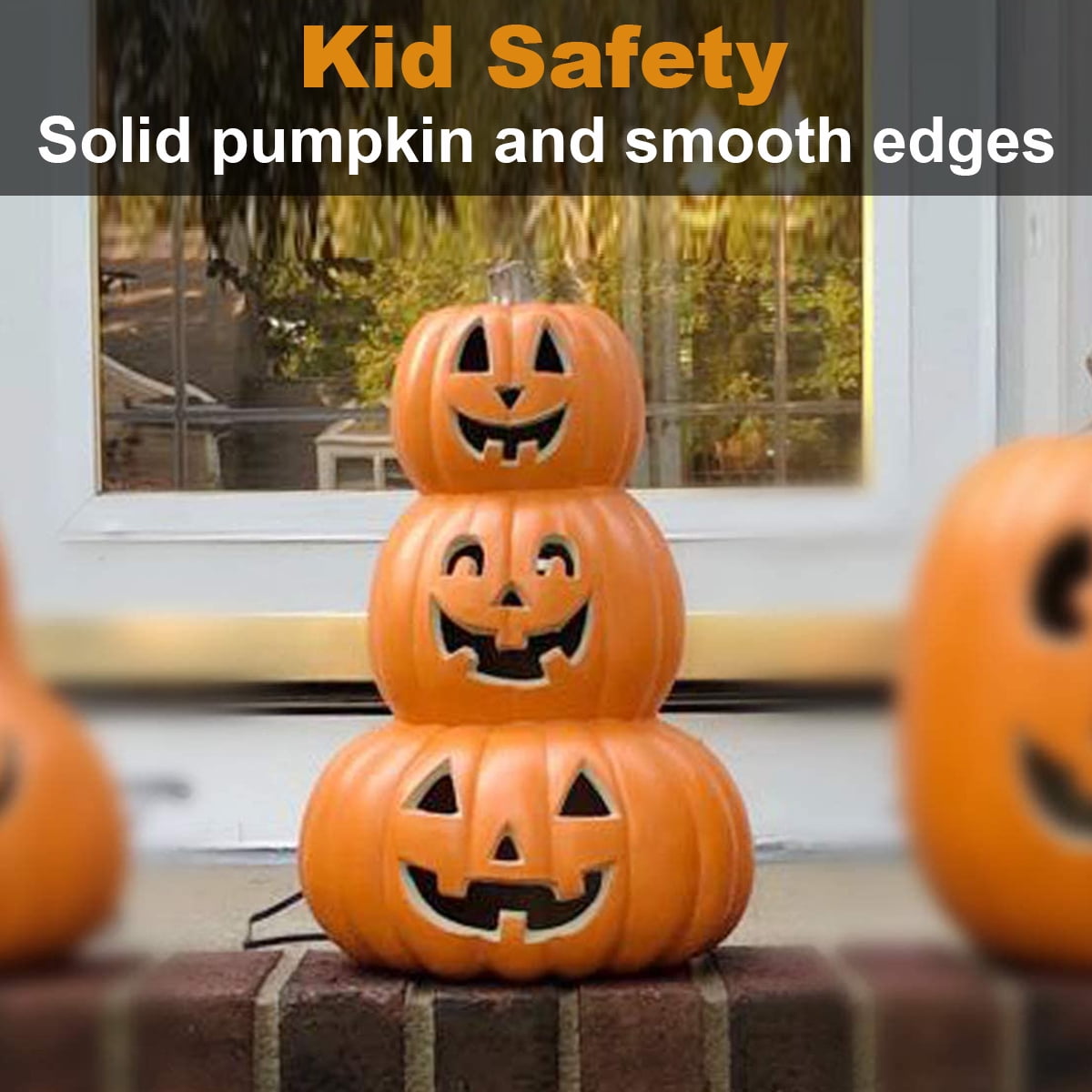 Gamexcel 21" LED Light-Up Jack O Lantern, Pre-lit Halloween Plastic Pumpkin Lights for Indoor/Outdoor Decoration - Angry Face