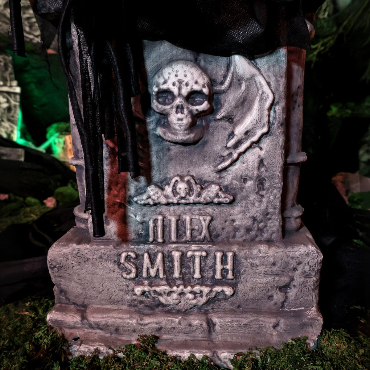 Haunted Hill Farm Red LED Battery Creepy Girl Tombstone with Wings Halloween Animatronic 3.1-Ft.