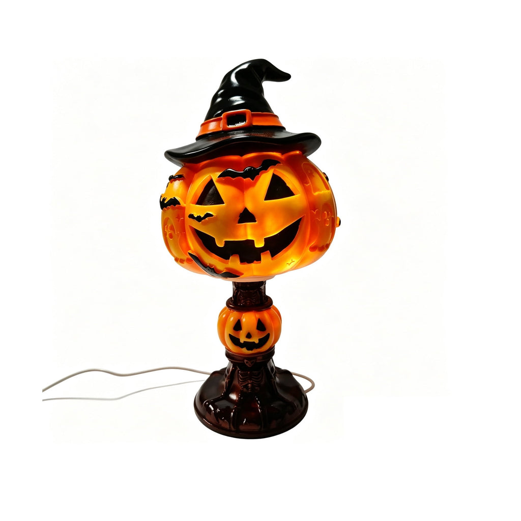 AZXY Halloween Stacked Lighted Pumpkin Figurine, Skeleton Cut‑Out Pumpkin Lamp, Spooky Holiday Floor Ornament, Halloween Yard Party Decoration for Porch Yard Living Room Use