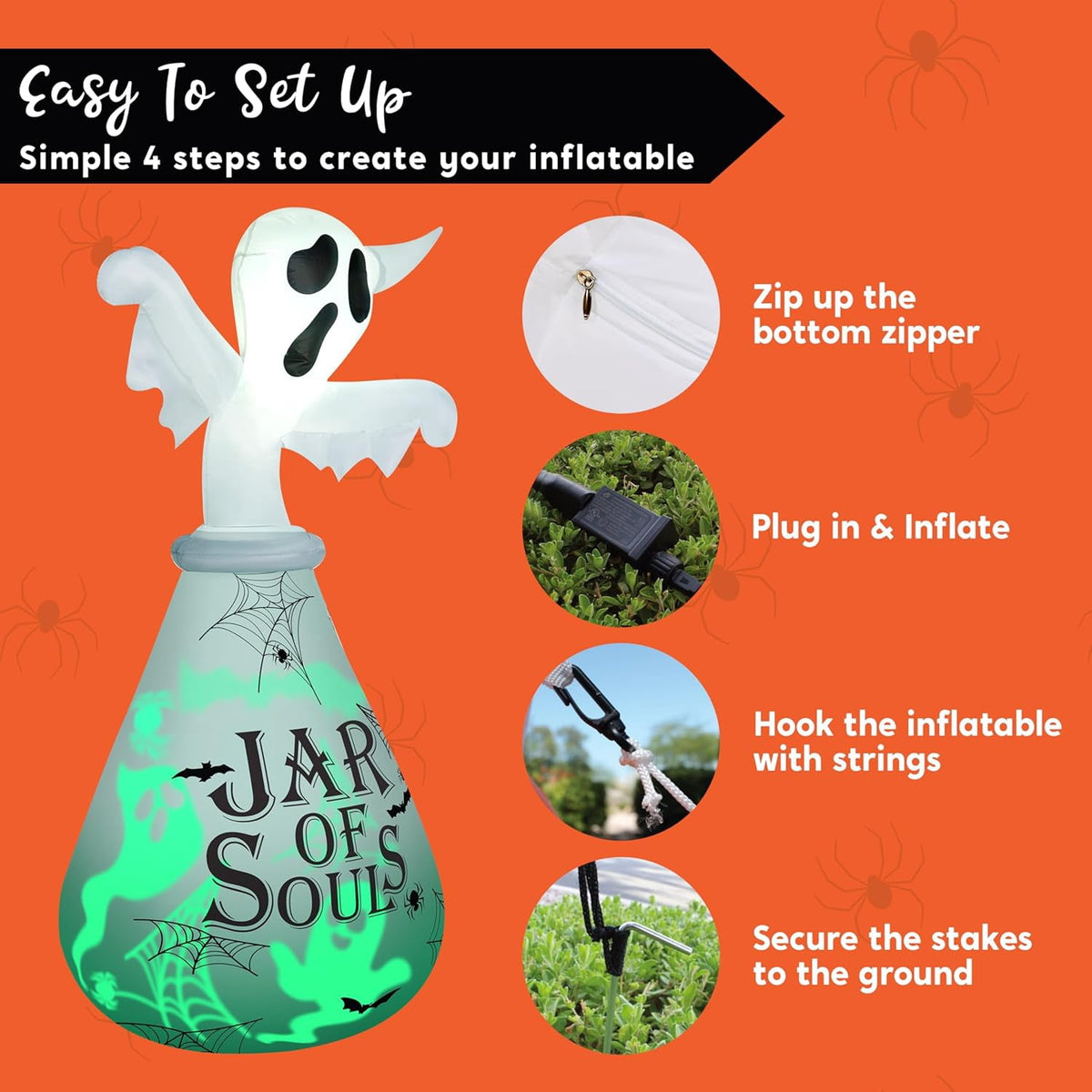 Joyfy 5 Ft Tall Halloween Inflatable Pumpkin,Blow Up Pumpkin with Projector Face and Music Lights,Outdoor Decorations for Yard,Garden,Lawn,Party