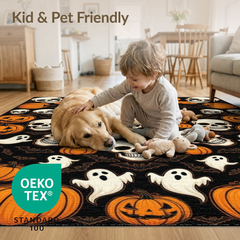 ODIKA Halloween October Phantom Gourd Flying Creature Fiber Doormat Stain Resistant Low Profile for Dorm Room, Small Living Apartment