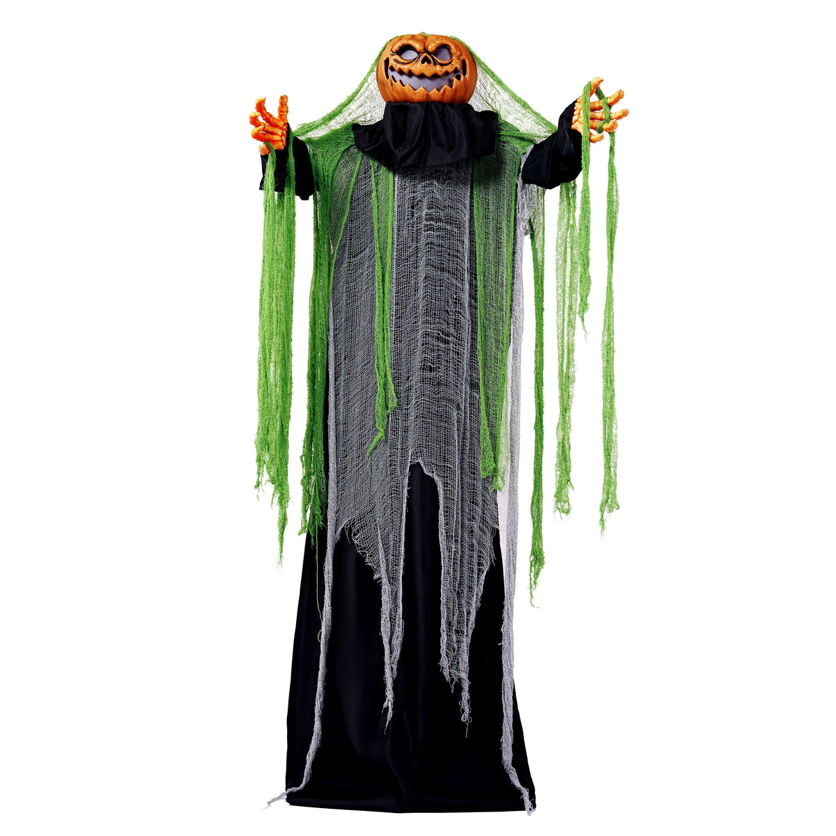 Joyfy 67"(5.6ft) Standing Grim Reaper with Chain, Large Halloween Decorations Outdoor, Life Size Animatronics Skelton, Sound-Actived Party Decor with Creepy Sound & LED Eyes, Scary Haunted House Prop