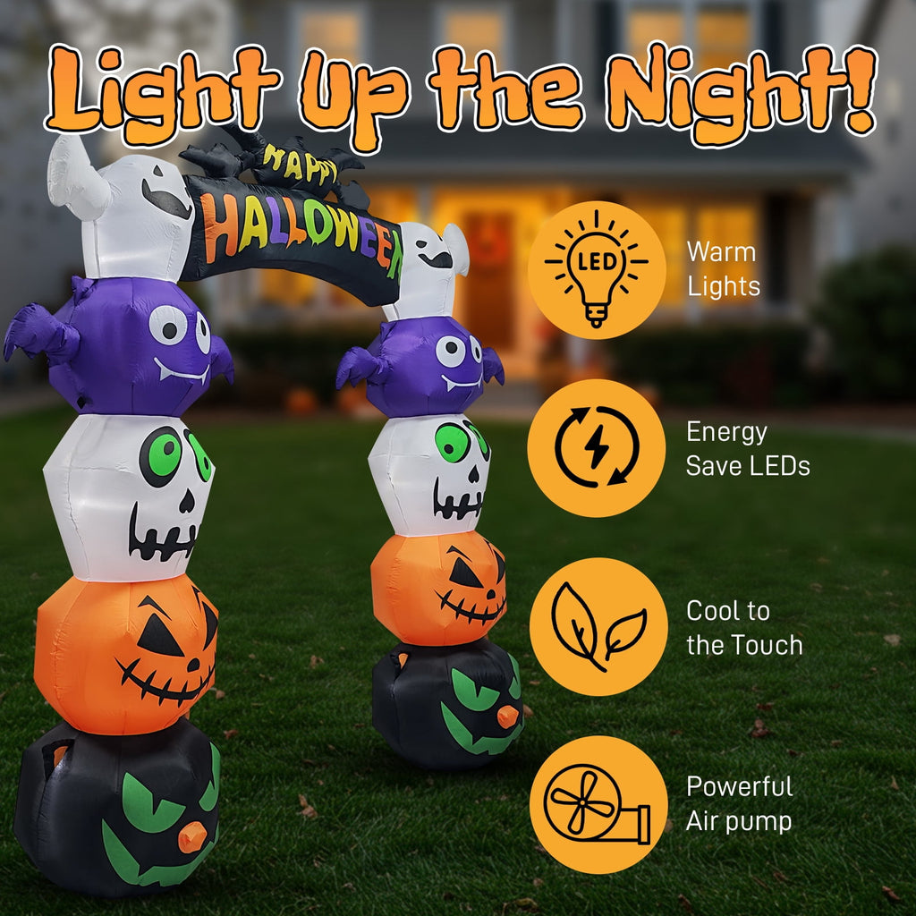 8.2 ft Lighted Halloween Inflatable Pumpkin Archway with Ghost Outdoor Yard Decor 1 Pack