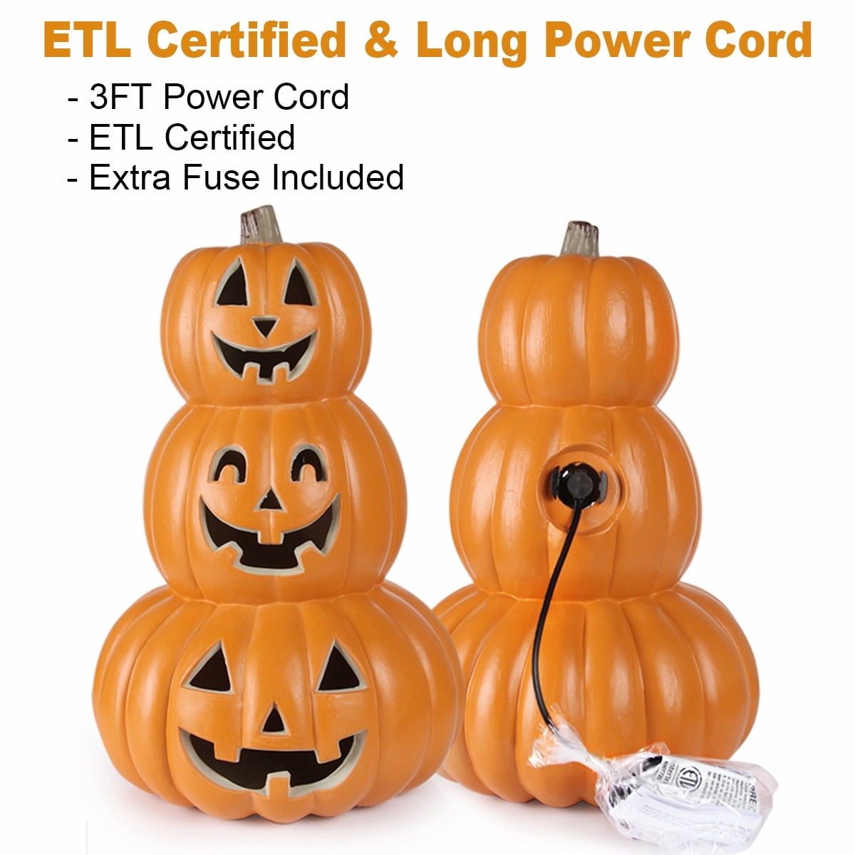 Gamexcel 10" + 14" Pre-Lit Jack O'Lanterns - Indoor/Outdoor Halloween Decorations for Party & Home, Lighted Pumpkin, 2 Pack, Orange
