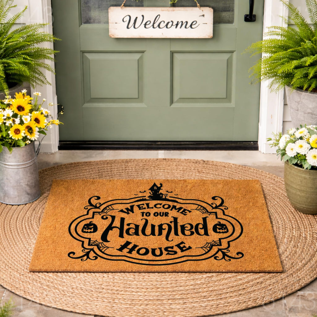 Welcome To Our Haunted House Doormat, Halloween Front Door Welcome Mat (36x60 inches) WoodByStu 6143