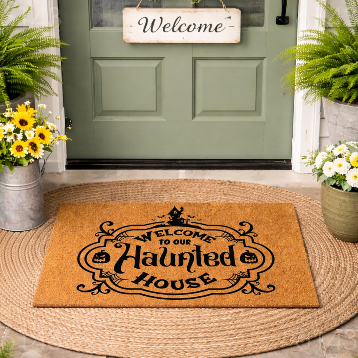 Welcome To Our Haunted House Doormat, Halloween Front Door Welcome Mat (36x60 inches) WoodByStu 6143
