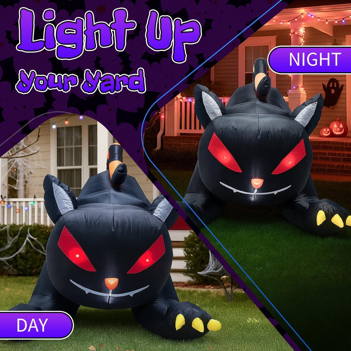 6.5ft Animated Halloween Inflatable Black Cat with Moving Head and LED Lights for Yard Decor