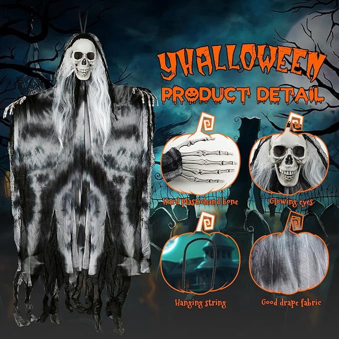 Halloween D rations Outdoor/Indoor - 3 Pack Hanging Skeleton Ghosts D rations for Tree, Yard, Window, Garden