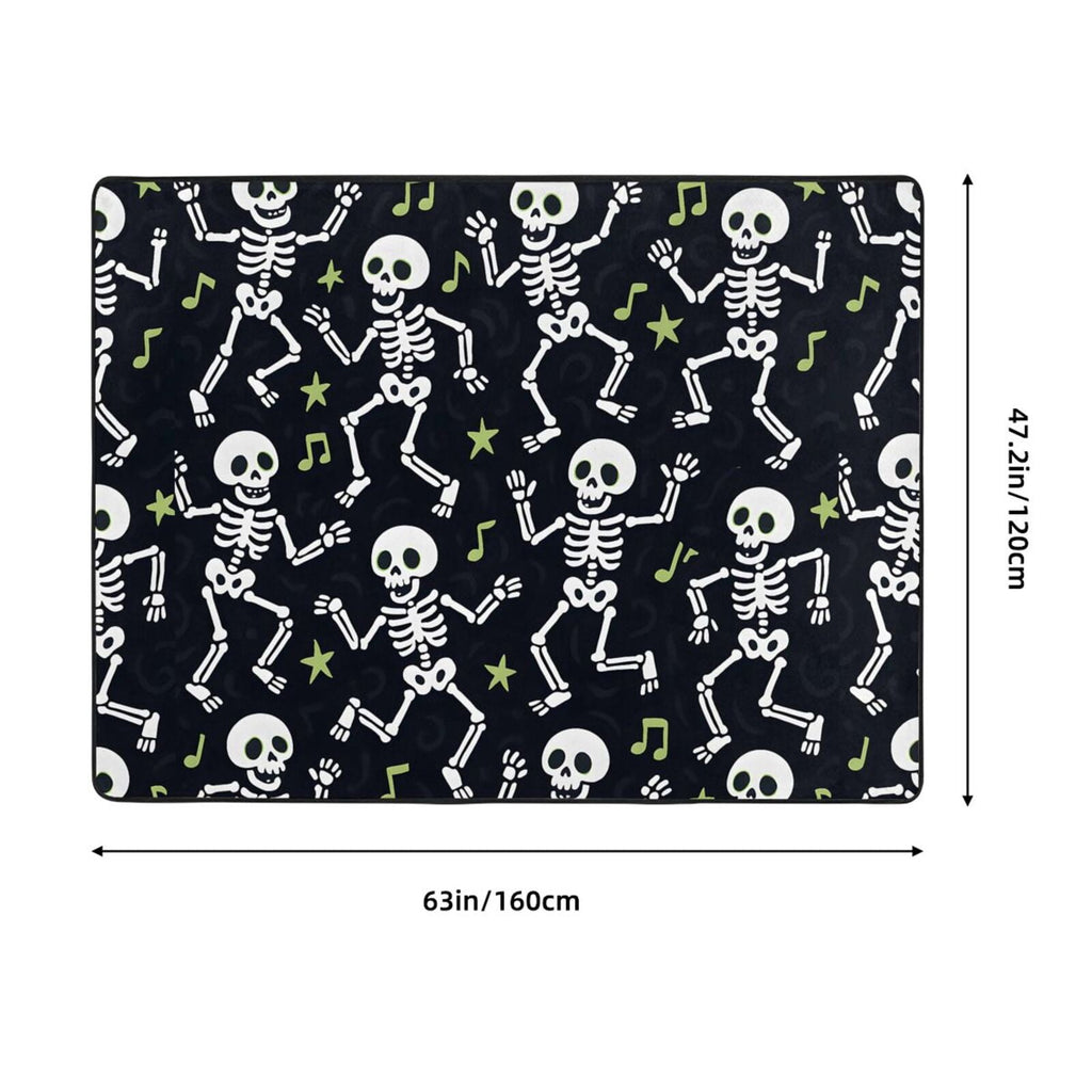 Flannel Floor Mat 63x48in Non-Slip Wear-Resistant Memory Sponge Point Plastic Bottom For Living Room Office Coffee Table Bed Balcony Dancing Skeleton Halloween Pattern