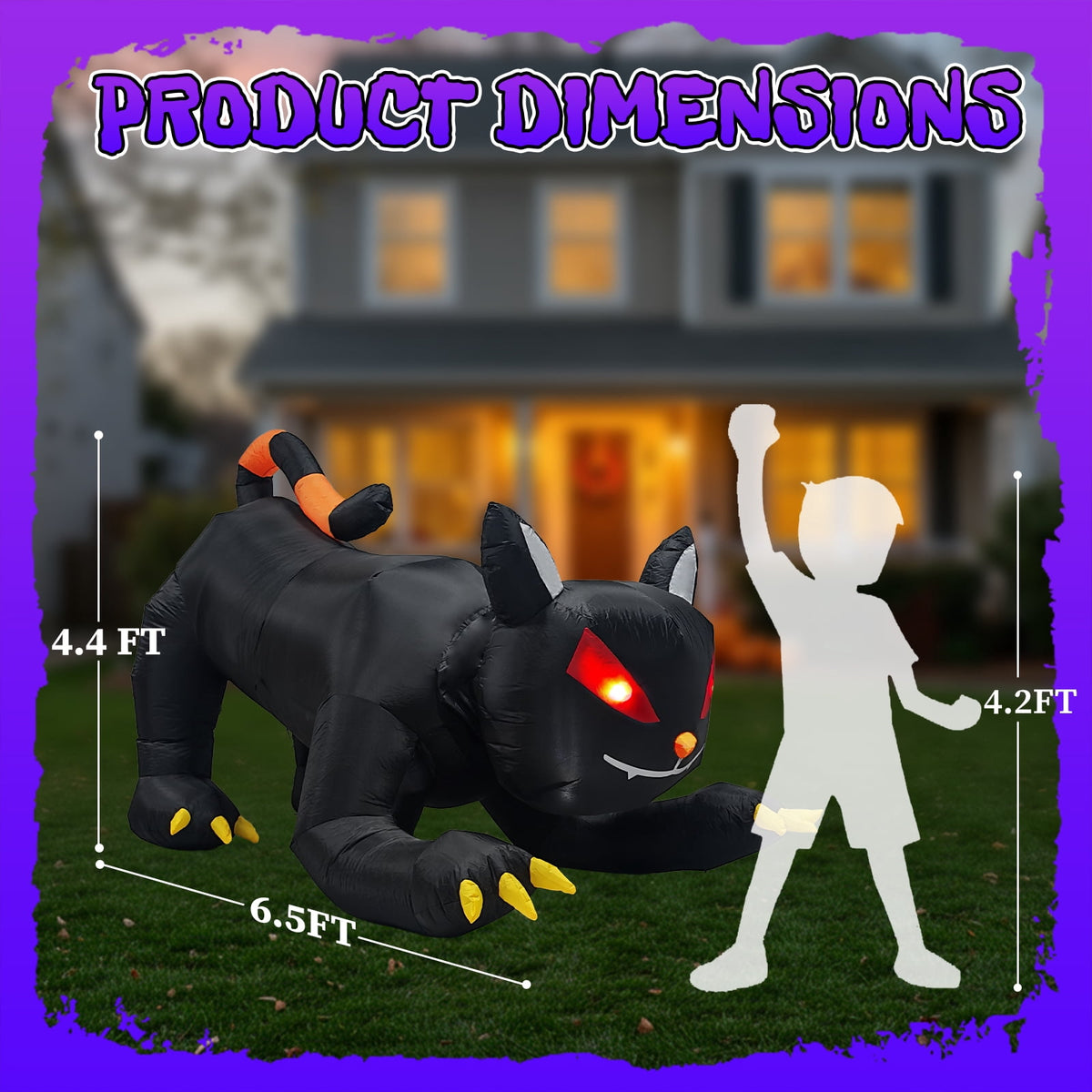 6.5ft Animated Halloween Inflatable Black Cat with Moving Head and LED Lights for Yard Decor