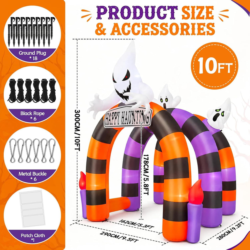 Kalolary 10FT Halloween Inflatable Ghost Archway, 3-Door Tunnel Arch Blow up Outdoor Decoration for Yard Lawn Party Shopping Mall