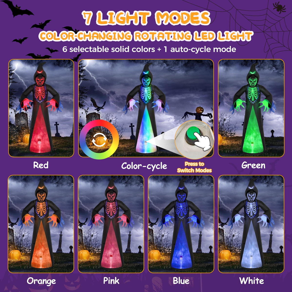 Areker 12ft Halloween Inflatable Grim Reaper, 7 Modes 3D Flame Lights Spooky Blow up Yard Decor, Waterproof & Easy Setup Halloween Ghost for Garden Patio Lawn