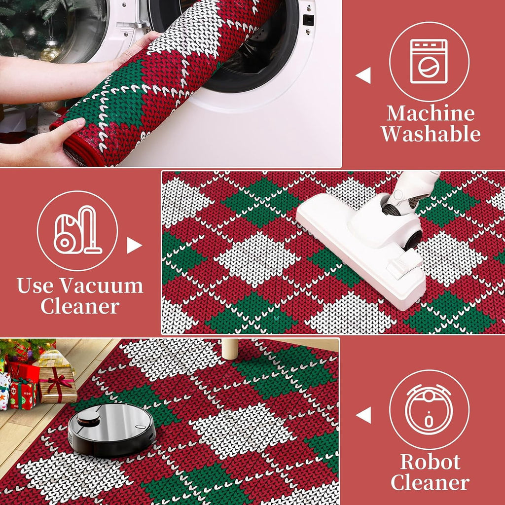 Christmas Plaid Rug Modern Holiday Doormat Soft Machine Washable for Indoor Home Red 9x12ft(274x366cm)