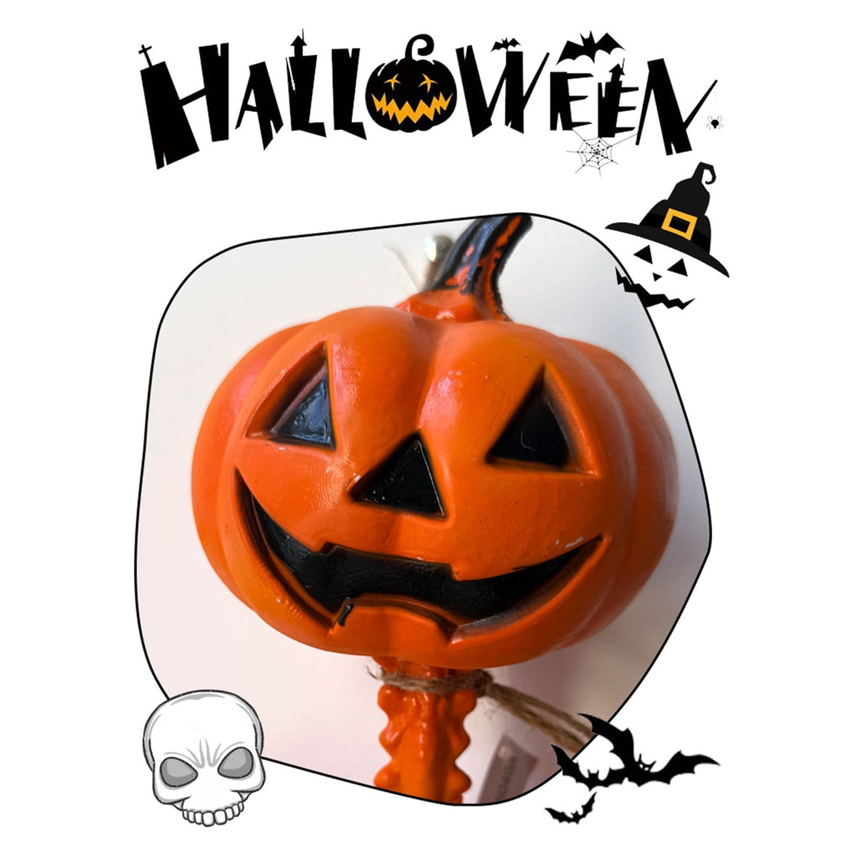Jollyzo Halloween Pumpkin Head Skeleton Decor, 35.4" Scary Skeleton Craft Realistic Skeleton Hanging Decor, Orange Skull Pendant for Halloween Party Atmosphere