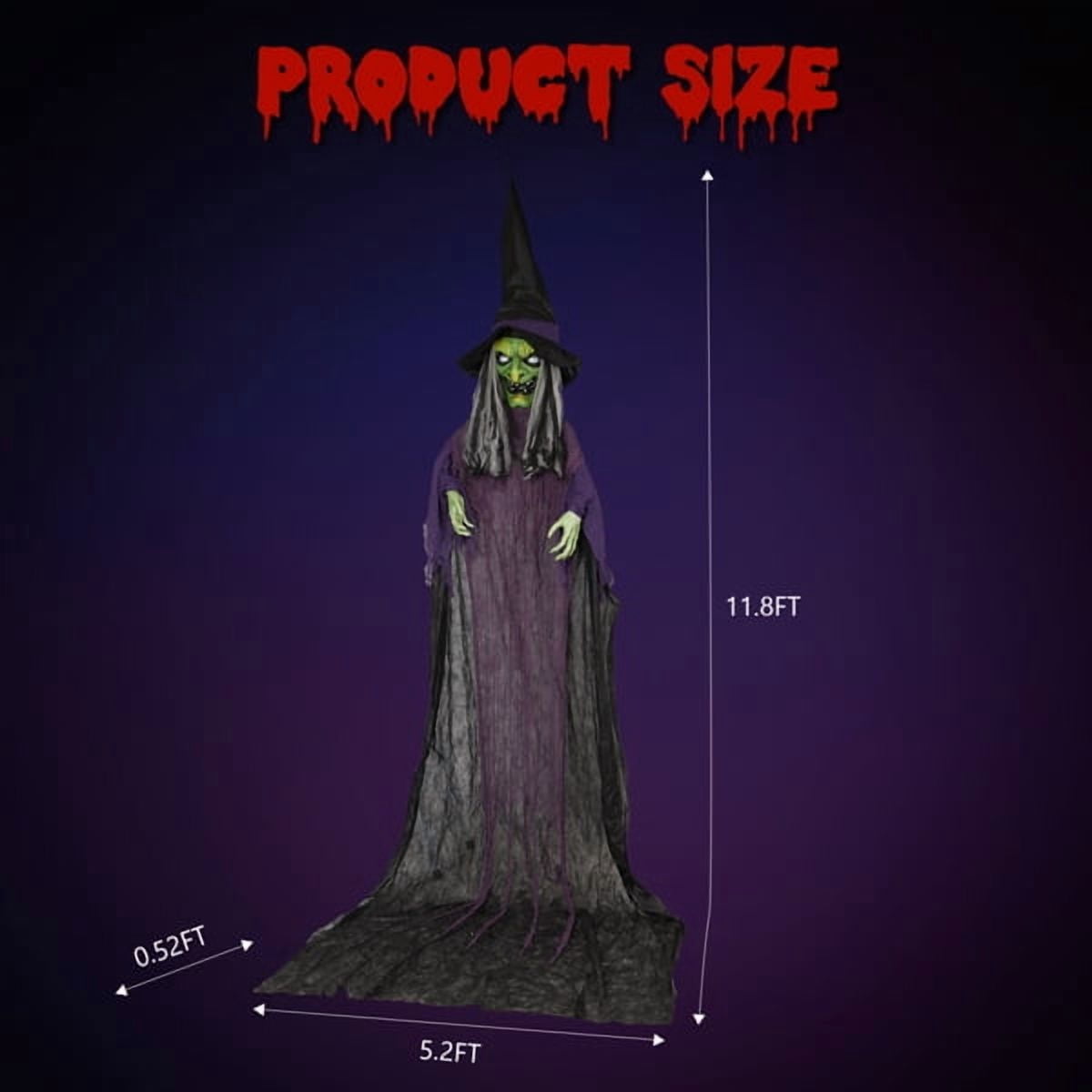 12ft Life-Size Halloween Hanging Witch Decoration, Talking, Light-Up Eyes, Touch-Sensor Activated, Durable Fabric for Indoor/Outdoor Use