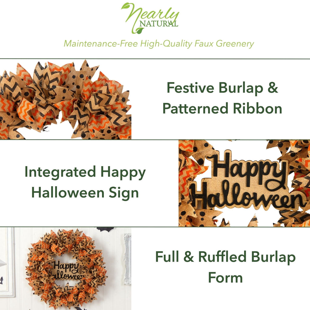 Nearly Natural 30in. Halloween Burlap Ribbon Wreath