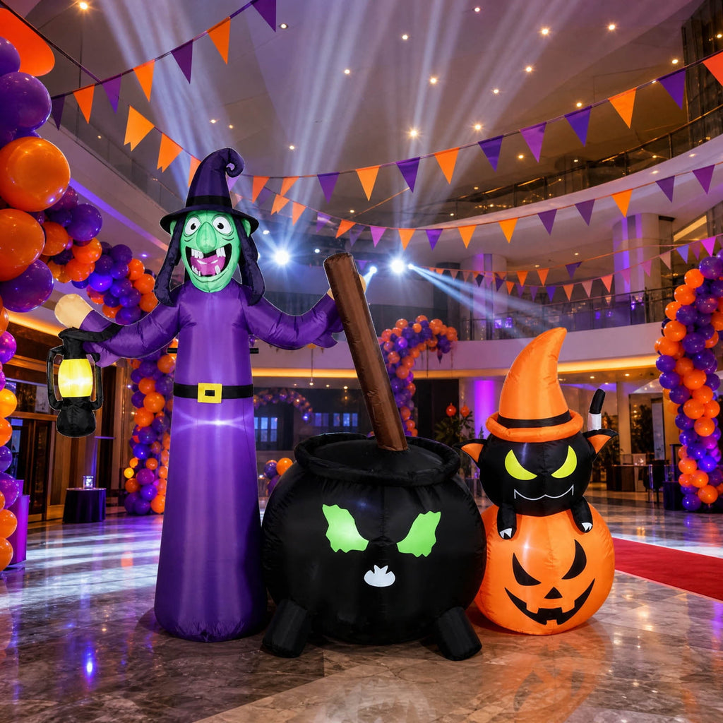 Kumdkdwn 71" Giant Halloween Inflatable Witch Cauldron with Pumpkin, Large Light-Up Witch Pot Decoration with Built-in LEDs, Blow Up Outdoor Yard Art for Garden, Lawn, Patio, Holiday Party Decor