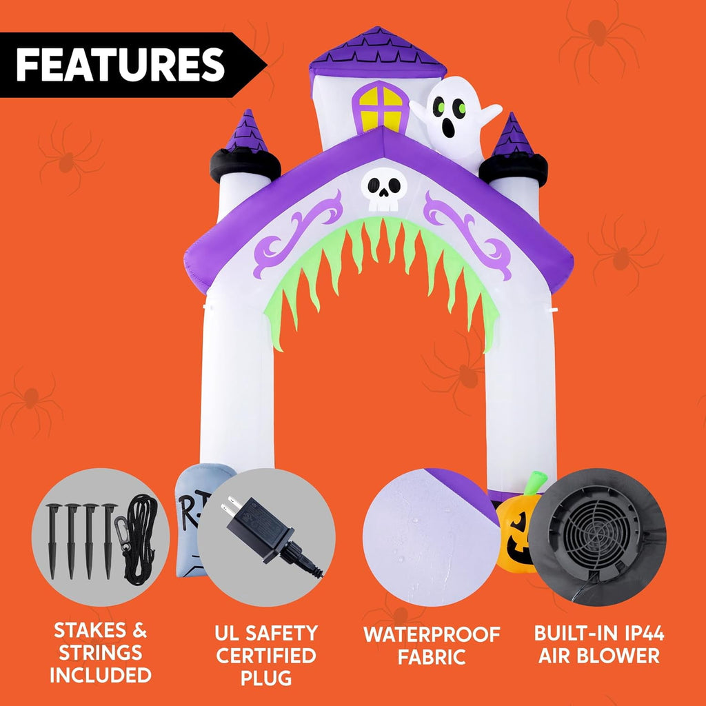 Joyfy 8 ft Halloween Inflatable Pumpkin Archway Outdoor Decoration,Blow Up Arch Decor for Yard with Build-in LED Lights for Yard,Garden & Party