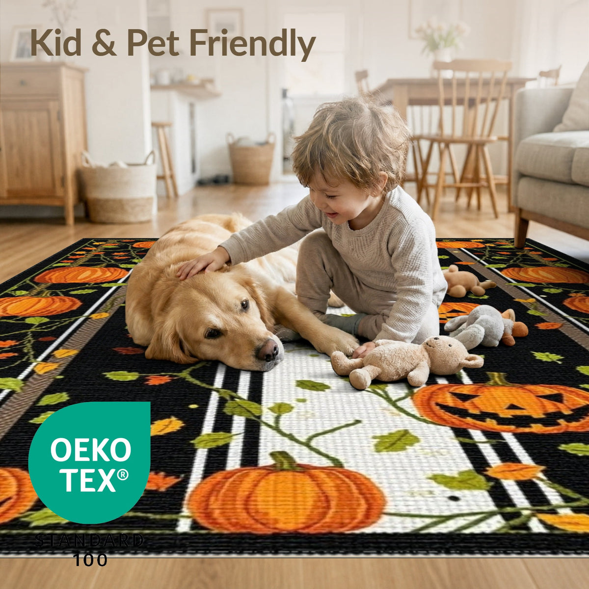 ODIKA Halloween Striped Pumpkin Ghost Farmhouse Welcome Fallc Door Pet Friendly & Kids Safe Play for Playroom, Bedroom, Reading Nook