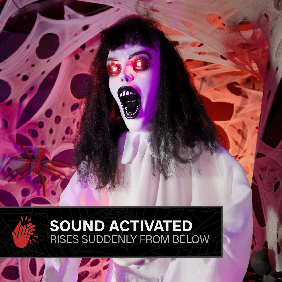 Haunted Hill Farm Red LED Battery-Powered (4 AA) Standing Raising Lady Halloween Animatronic 5.9-ft.