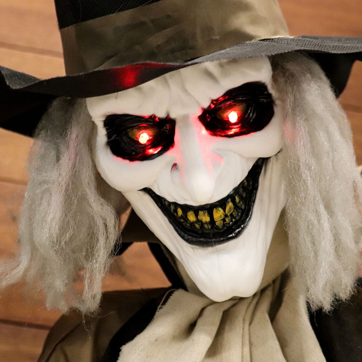 Haunted Hill Farm 5.25 ft Jebediah Bones Animatronic Gravekeeper, Indoor or Covered Outdoor Halloween Decor, Red LED Eyes, Battery-Operated, HHGRVKPR-1FLSA