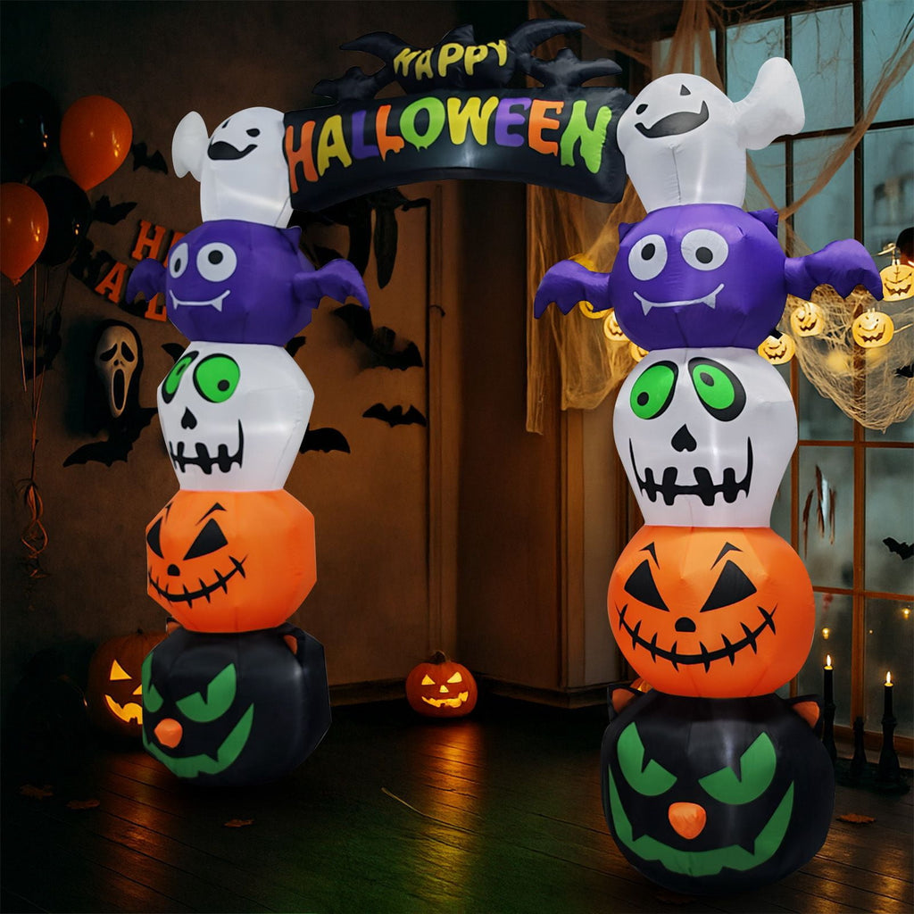 8.2FT Halloween Inflatable Pumpkin Archway with Built-in LED Lights Waterproof Polyester Blow Up Yard Decoration for Garden Party Walkway