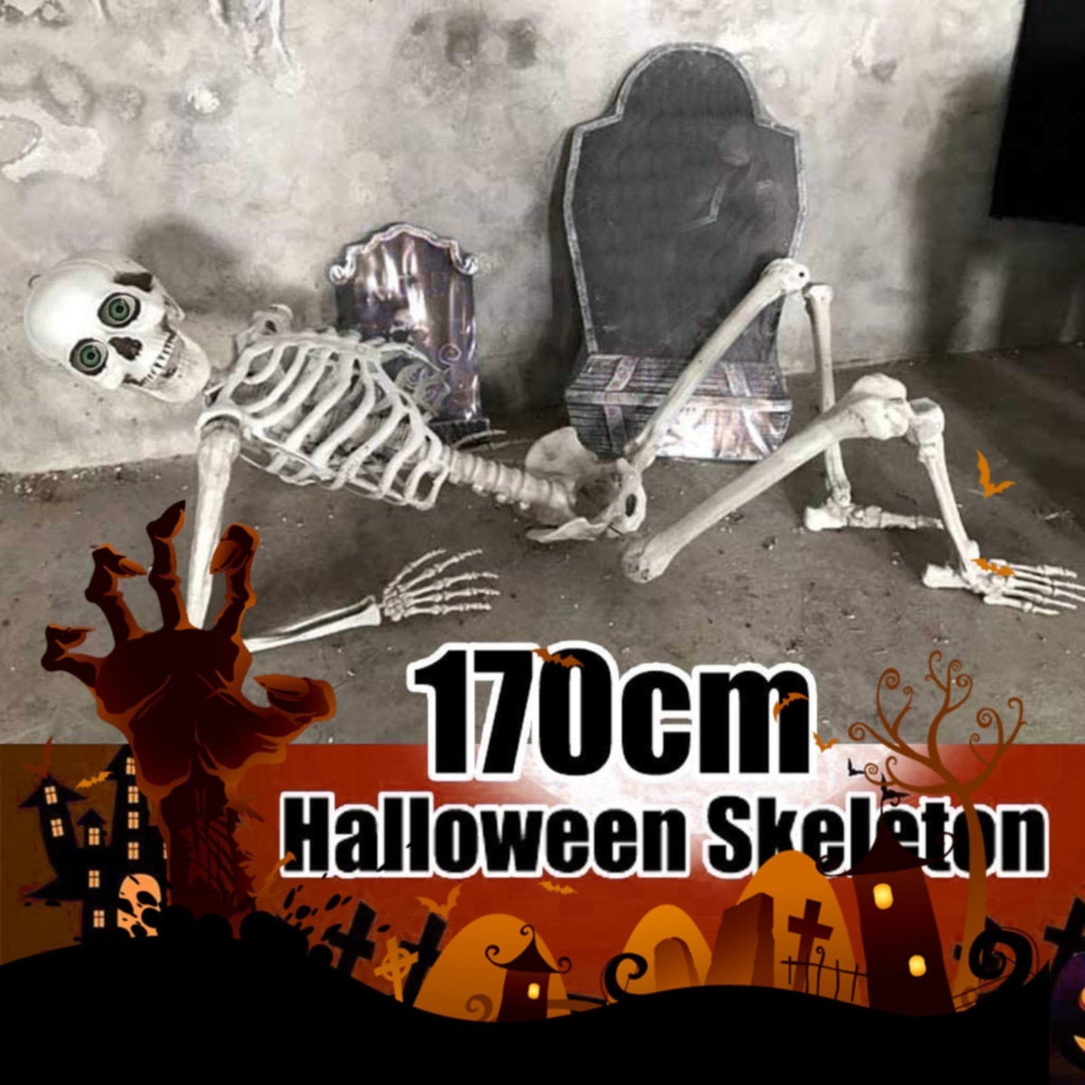 Life Size Posable Skeleton Decoration 66.9 Inch, Realistic Full Body Human Bones with Movable Joints, Plastic Halloween Skeleton Prop for Haunted House Indoor Outdoor, Decorations and Favors