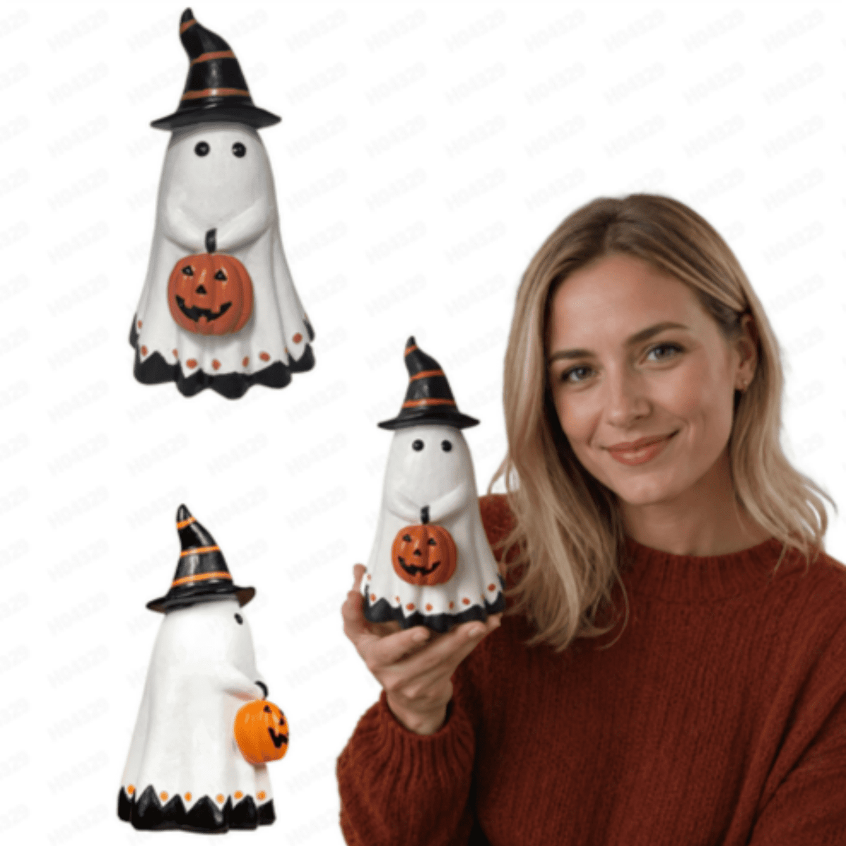 Halloween Decorations Outdoor, Lighted Hanging Ghost Decor with Witch Hat & Broom, LED Flying Ghost Decoration for Porch, Yard, Tree, Patio, Haunted House & Indoor Party 43.3in