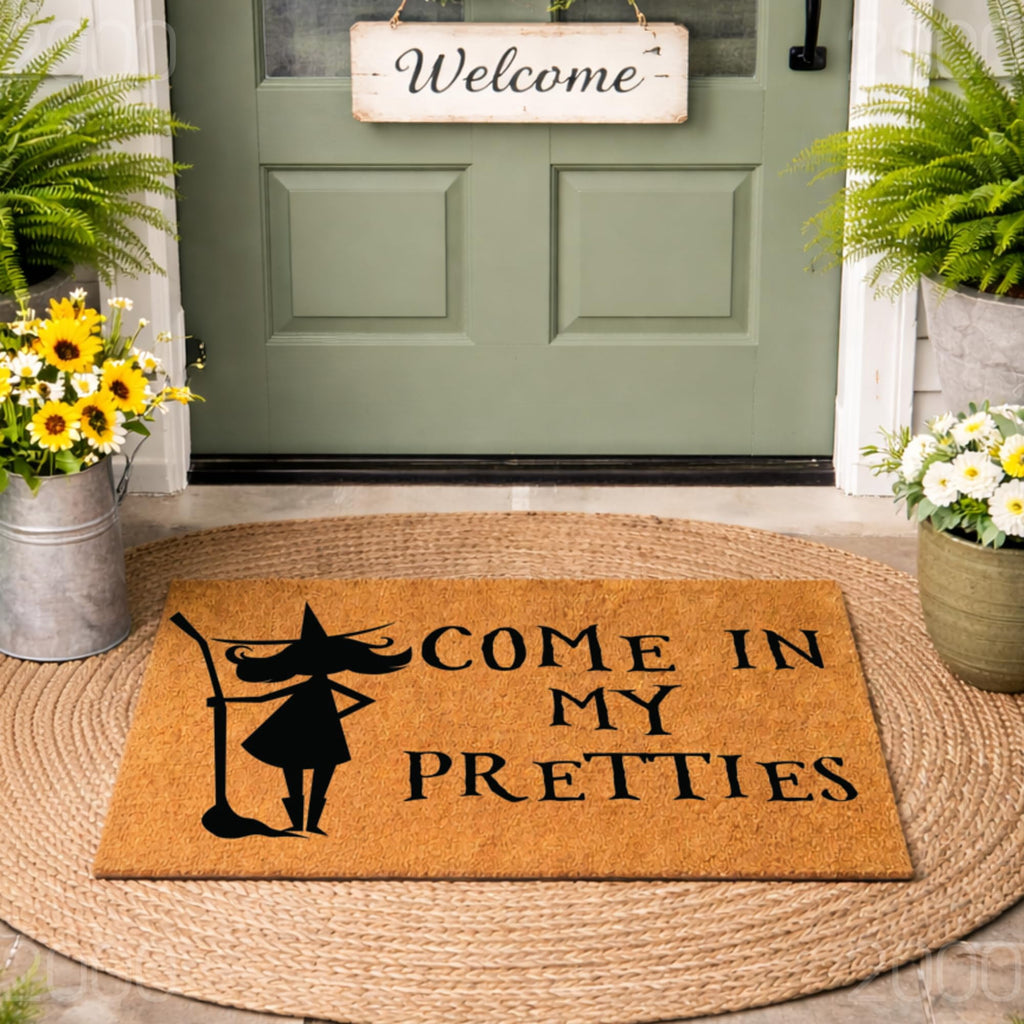 Come In My Pretties Door Mat | Halloween Welcome Mat | Witch Hat Doormat | Funny Doormat | Halloween Decor | Funny Door Mat | Home Doormat