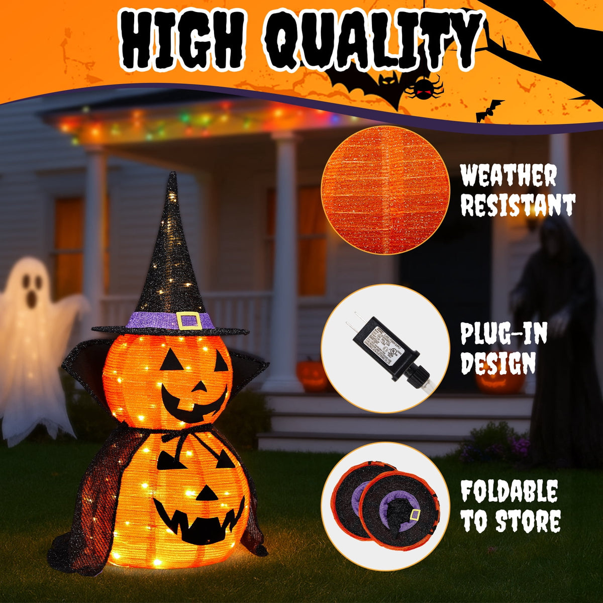 Ktaxon 3FT Pumpkins Halloween Lighted Pumpkin Outdoor Decoration for Holiday Lawn Garden Party,2Pcs