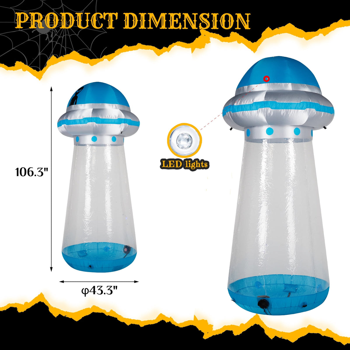 8.8FT Halloween Inflatable UFO Yard Decoration with Stand Inside Design