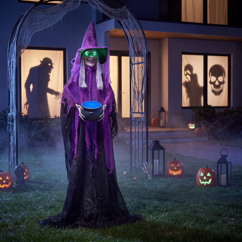 Joyfy 62"(5.17ft) Halloween Standing Hunchback Witch with Light, Animatronics Large Halloween Decorations Outdoor, Radar Motion Activated with Creepy Sound & Eyes and Moving Head for Yard Decor