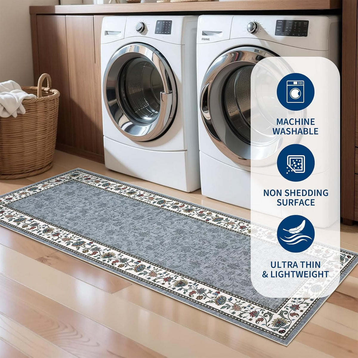 Large Living Room Rug 10x13 Non-Slip Floral Indoor Carpet Washable Floral Bordered Floor Mat Low Pile Non-Shedding Foldable Neutral Bedroom Rugs for Dining Room Nursery Home Office Red