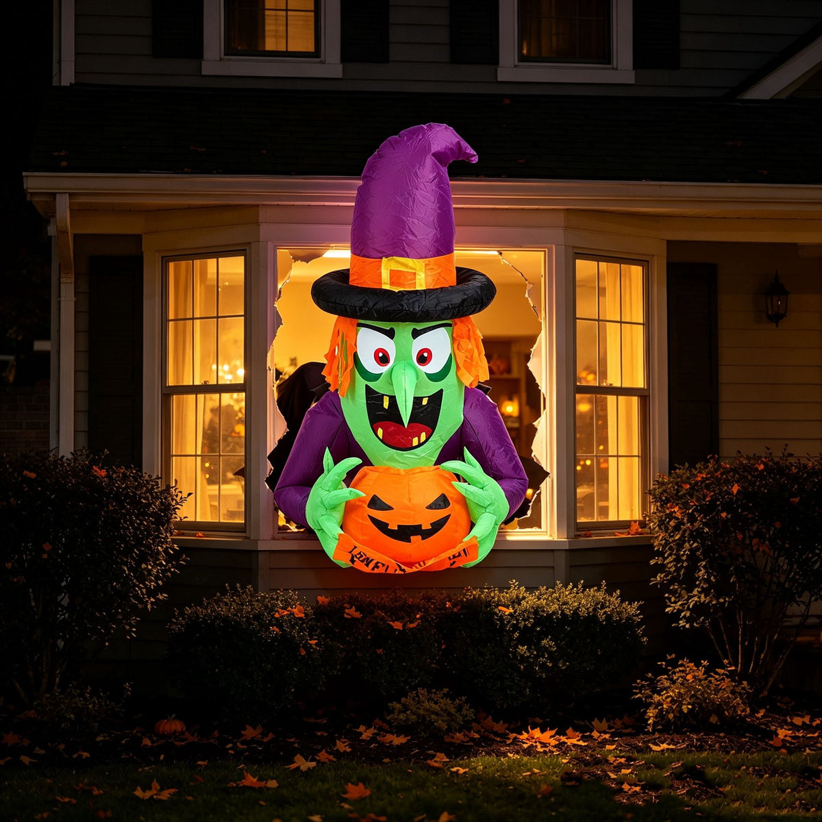 Weather-Resistant Inflatable Halloween Decor with Built-in LED Lights 210T Polyester Blow Up Yard Ornament