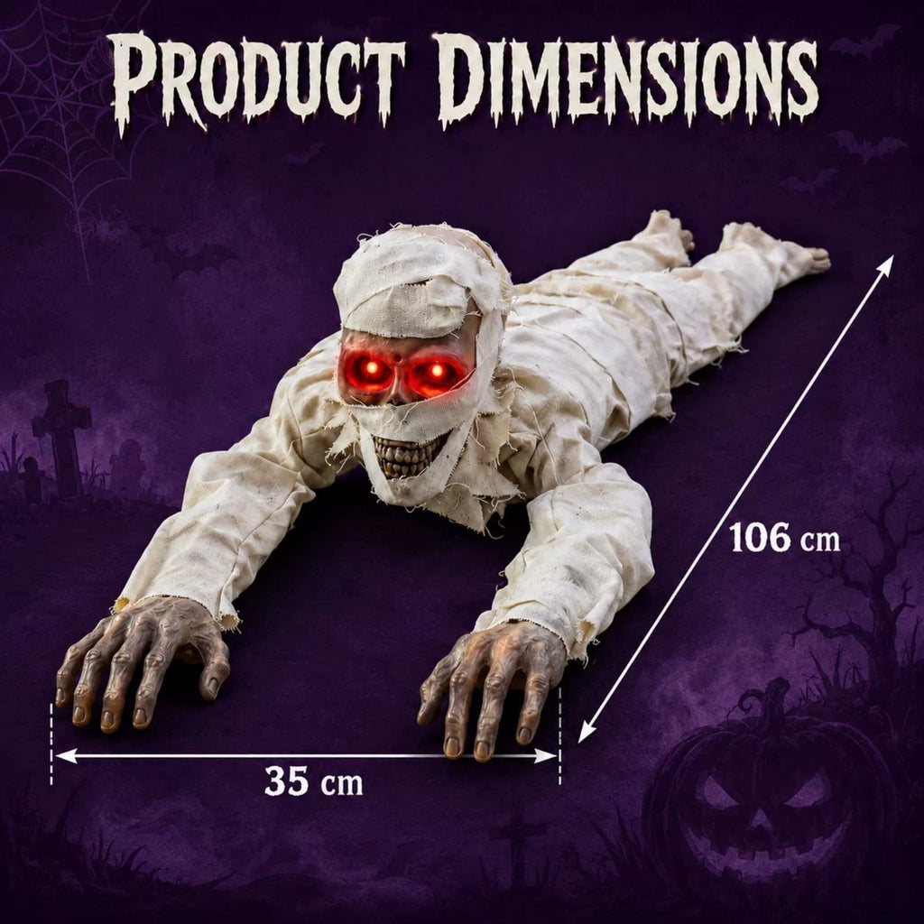 BZPIZ Realistic Skeleton Groundbreaker Halloween Decorations, Crawling Mummy Skull with Light Up LED Red Eyes and Creepy Sound for Graveyard Garden Lawn Indoor & Outdoor