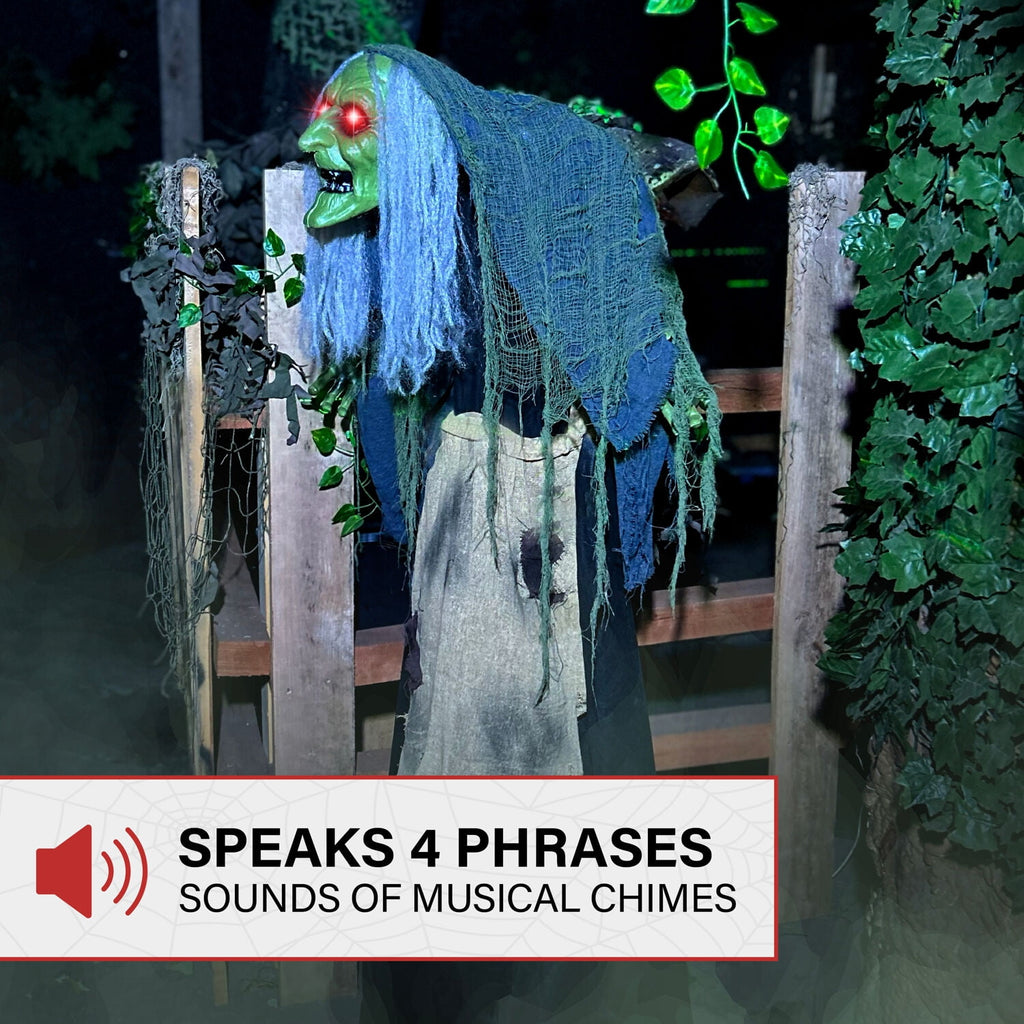 Haunted Hill Farm 6.0-Ft. Touch-Activated Mounted Flying Witch Halloween Animatronic