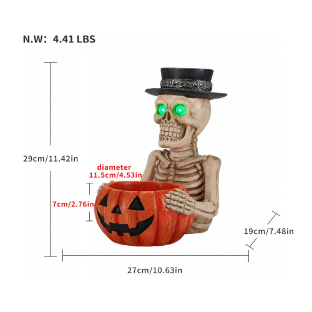 Halloween Skeleton Butler Floor Statue with Serving Tray & Realistic Black Cat, 35.43 Inch Gothic Resin Standing Decor for Entryway, Porch, Living Room, Halloween Party Home Decoration