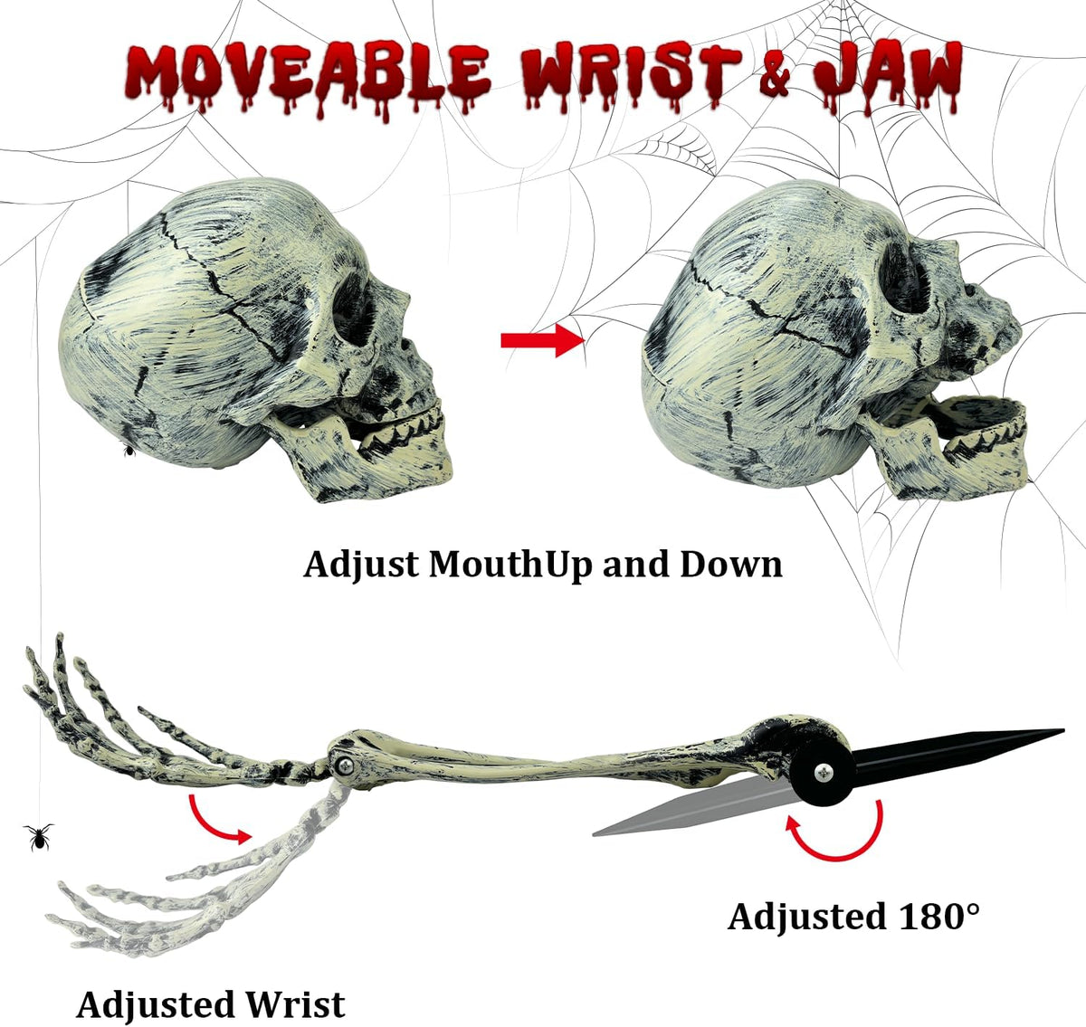 2 Pack Halloween Outdoor Skeleton Decorations,Realistic Skeleton Groundbreaker Stakes with Skull and Arms for Yard,Lawn,Graveyard,Cemetery,Garden,Scary Spooky Haunted House Props,Party Decor Supplies