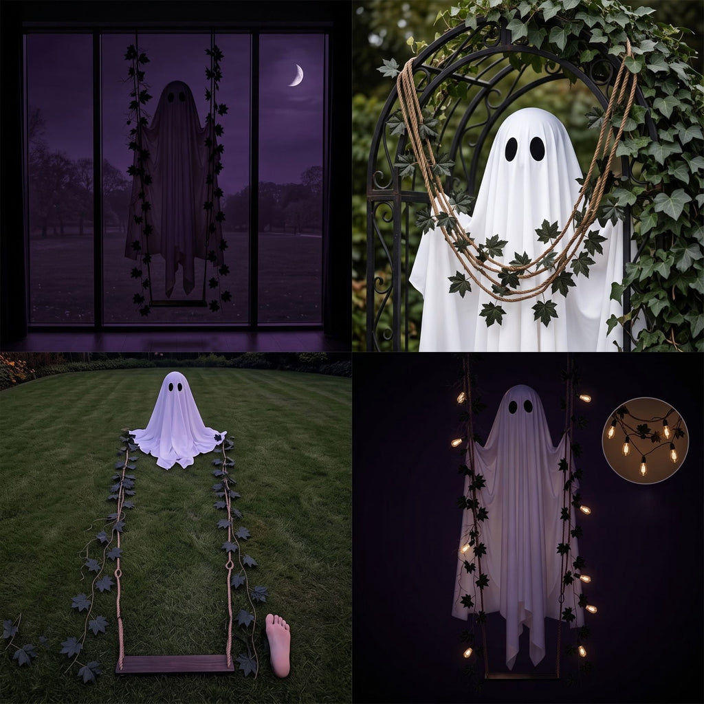 Outdoor Halloween Decorations Gaslight Ghoul, 79" Tall Hanging Skeleton Holding Street Light with Creepy Blue Eyes, Tattered Robe Ghost Decor for Yard Patio Walkway, Front Porch, Road