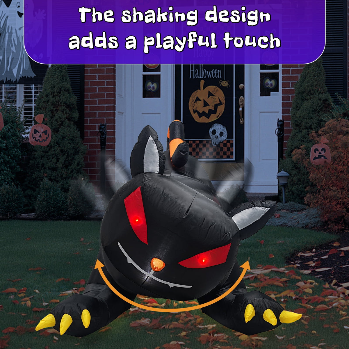 6.5ft Animated Halloween Inflatable Black Cat with Moving Head and LED Lights for Yard Decor