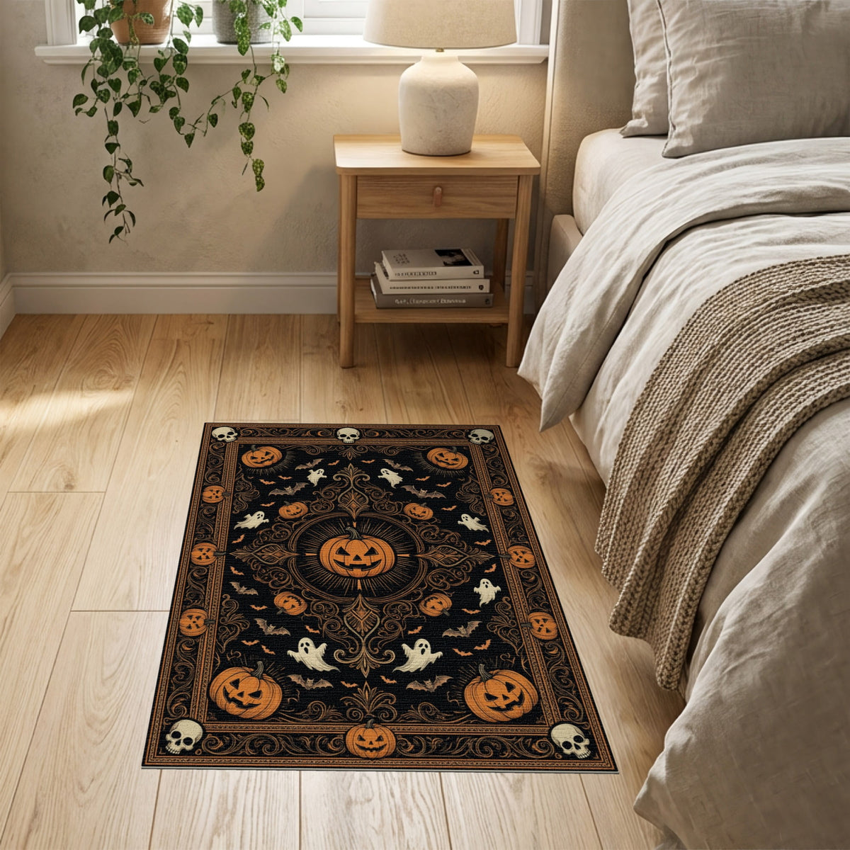 ODIKA Halloween October Phantom Gourd Flying Creature Fiber Doormat Stain Resistant Low Profile for Dorm Room, Small Living Apartment