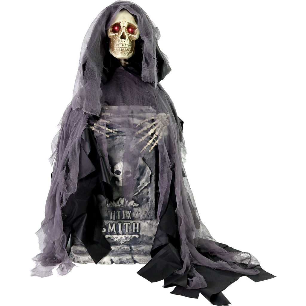 Haunted Hill Farm 3.0-Ft. Touch-Activated Rising Reaper with Tombstone Halloween Accessory