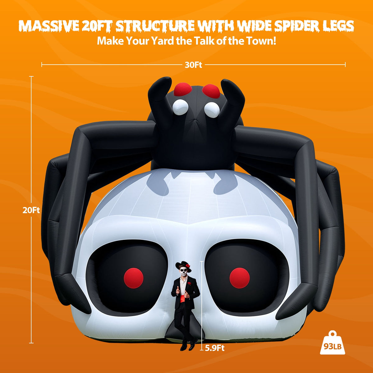 Wellcomer 20ft Giant Inflatable Spider-Skull with Blower - Halloween Outdoor Decor