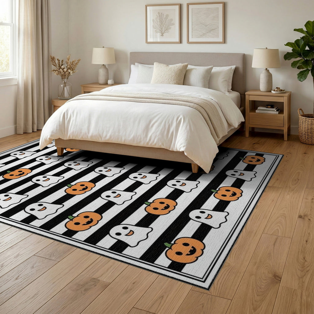 ODIKA Halloween Spooky Harvest Striped Welcome Ghosts Fallc Door Doormat Stain Resistant Low Profile for Dorm Room, Small Living Apartment