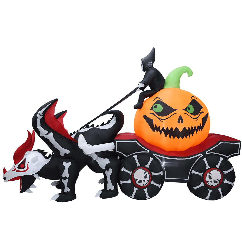 KINQUINN 9 FT Halloween Inflatable Dragon Pull Pumpkin Cart Outdoor Decorations, Blow Up Dragon with Build-in LEDs, Halloween Decorations for Yard Lawn Party Garden Outside Indoor Home Porch