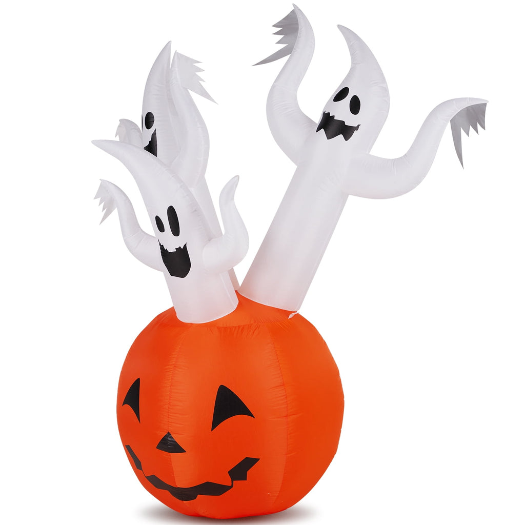 5.9ft Halloween Inflatable Pumpkin Ghost with LED Lights Scary Blow Up Yard Decor 1 Pack Set