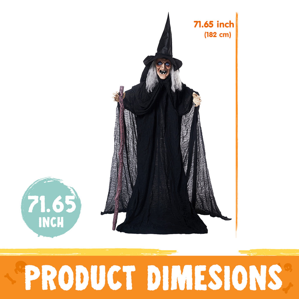 Joyfy 62"(5.17ft) Halloween Standing Hunchback Witch with Light, Animatronics Large Halloween Decorations Outdoor, Radar Motion Activated with Creepy Sound & Eyes and Moving Head for Yard Decor